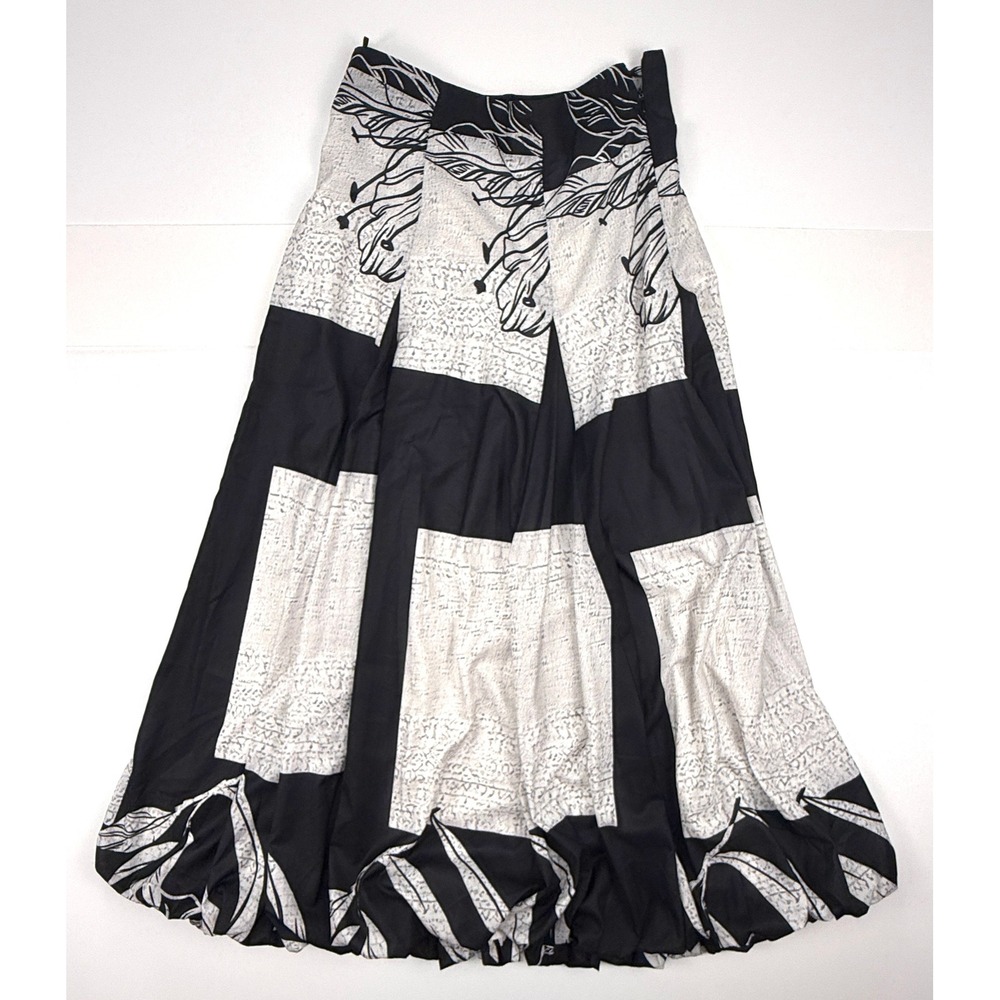 COMMENSE Maxi Skirt Womens Medium Black White Floral Side Zipper Bubble Hem 1799 - Picture 2 of 9
